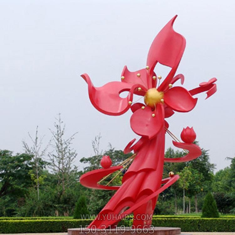 广场大型不锈钢红色花朵景观摆件博鱼网页版