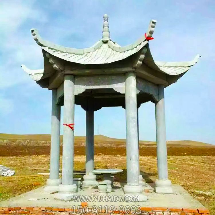 山顶景观摆放青石六角休息凉亭博鱼网页版
