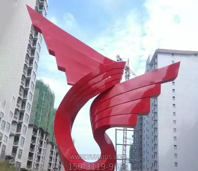 商厦门口飞翔的不锈钢红色飘带博鱼网页版