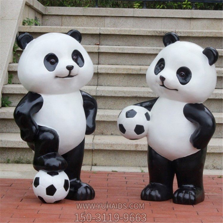 玻璃钢卡通园林踢足球的熊猫景观博鱼网页版