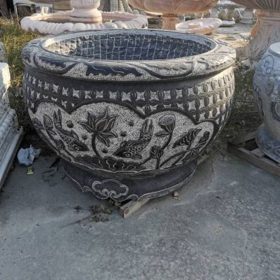 石雕鱼缸花盆石雕钢养鱼荷花石盆庭院景观