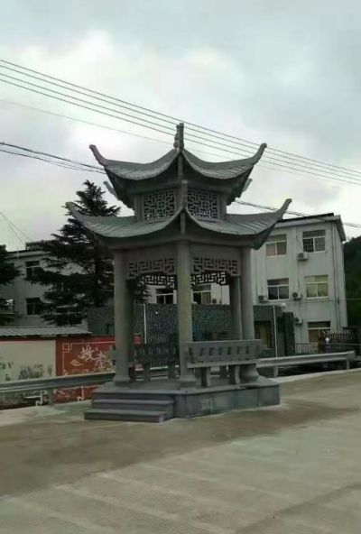 六角石凉亭 花岗岩旅游区景观石亭子 长廊花架 