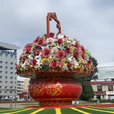 玻璃钢彩绘国庆花卉户外广场大型花篮博鱼网页版