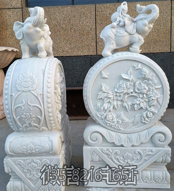 吉象（吉祥）汉白玉大象抱鼓石门墩