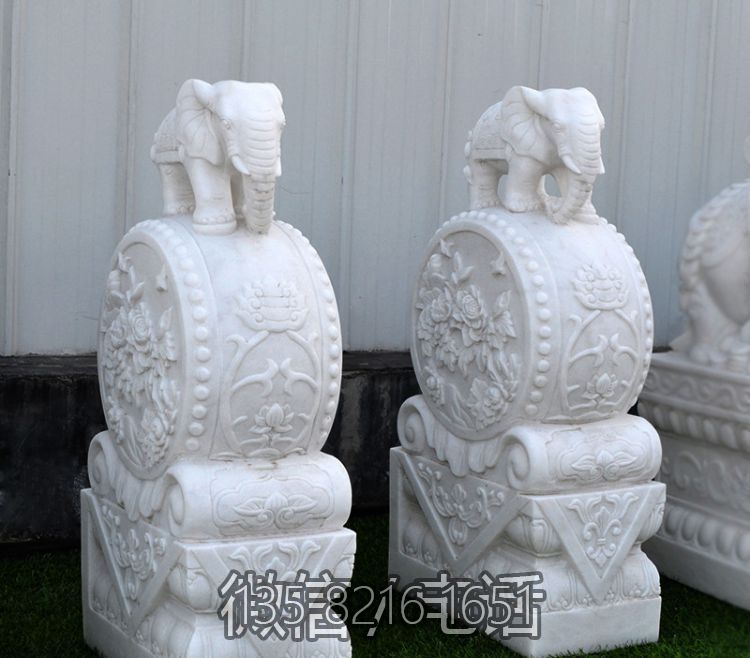 庭院门口门墩汉白玉抱鼓石石雕