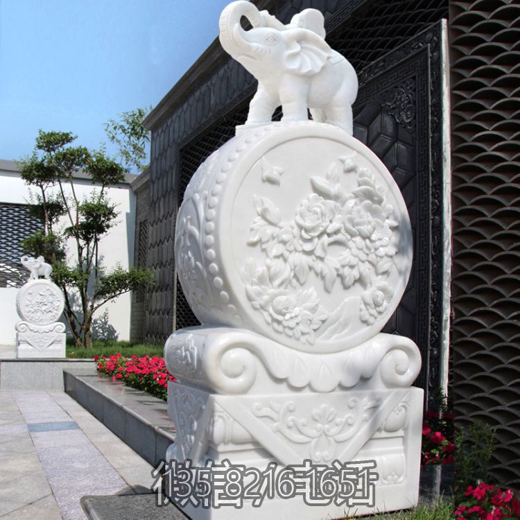 石雕门墩汉白玉抱鼓石 门口石墩装饰摆件