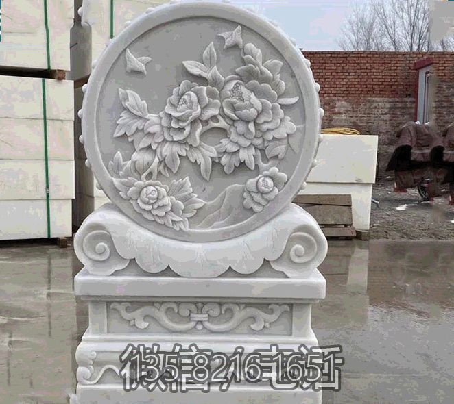 菊花纹汉白玉抱鼓石门墩