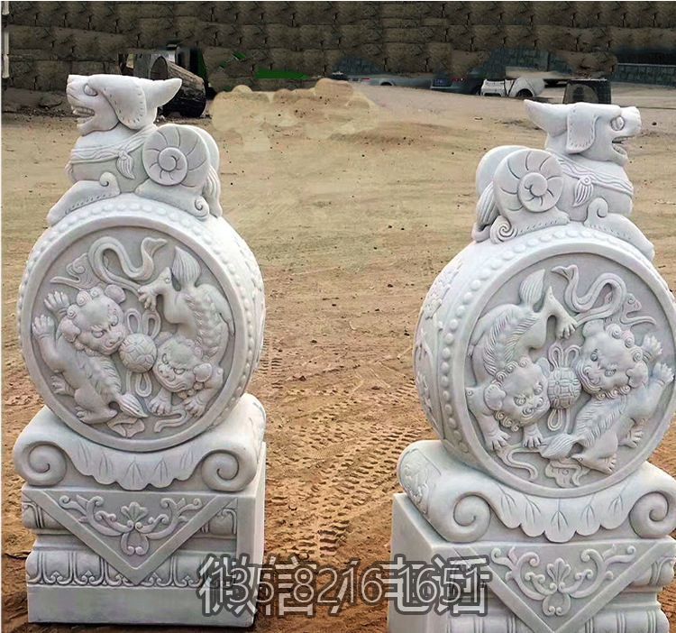 招财进宝汉白玉貔貅抱鼓石门墩
