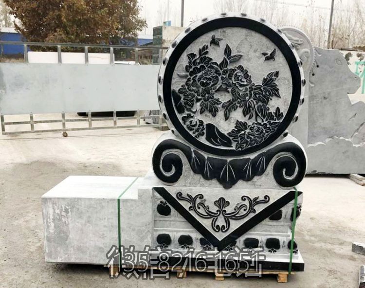 青石雕花仿古石门墩
