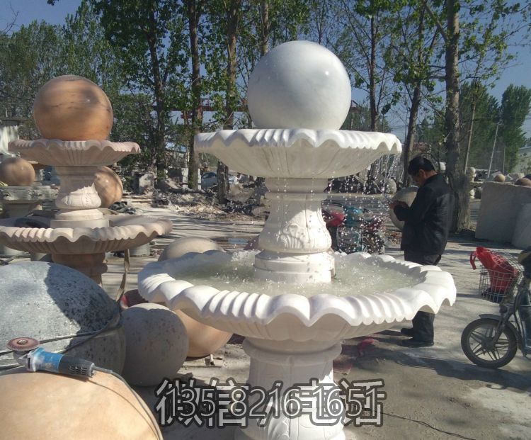 汉白玉风水球石雕流水水钵