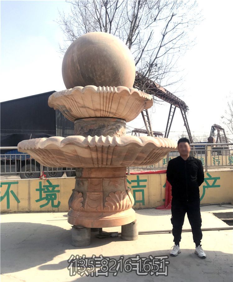 大型晚霞红风水球水钵