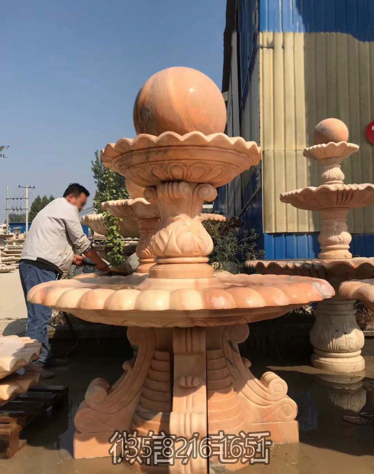 红色大理石风水球石雕