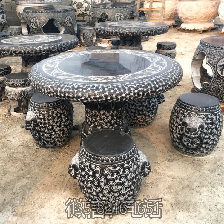 庭院天然户外石桌石凳大理石园林桌凳桌椅花园石桌椅