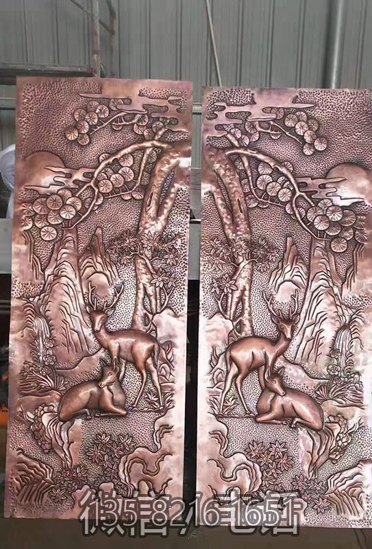 福寿安康紫铜浮雕装饰壁画松鹿图