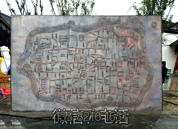 紫铜锻造城区地图浮雕