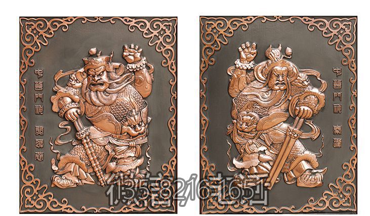 紫铜锻造铜浮雕门神