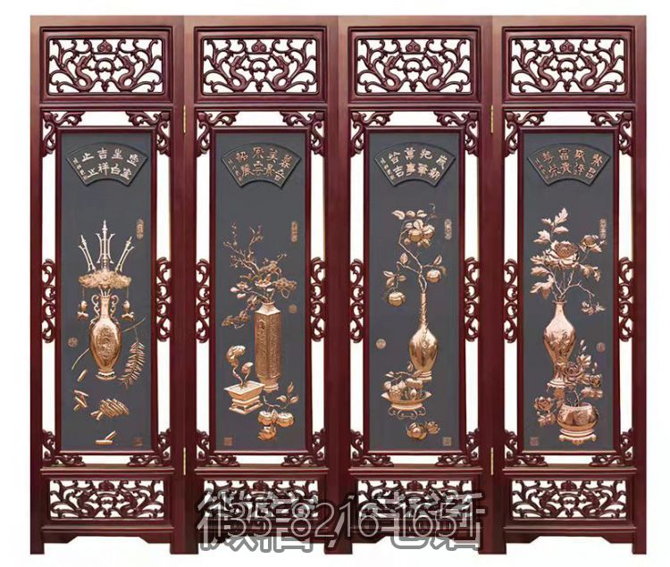 紫铜浮雕屏风