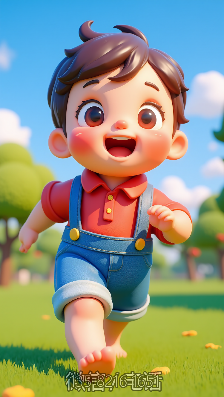 草地上奔跑的卡通小男孩博鱼网页版