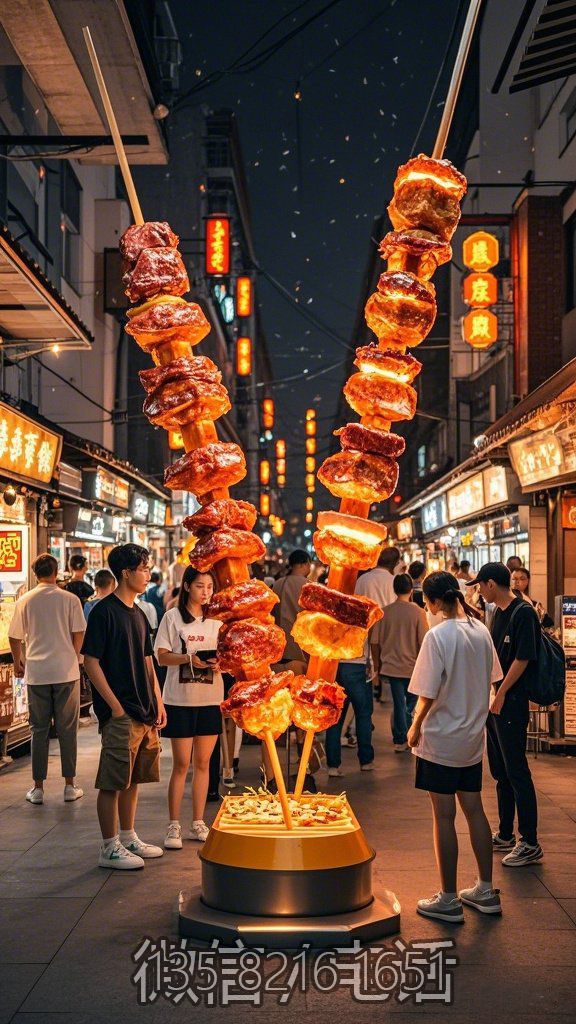 玻璃钢仿真烤串美食街发光美陈装饰博鱼网页版