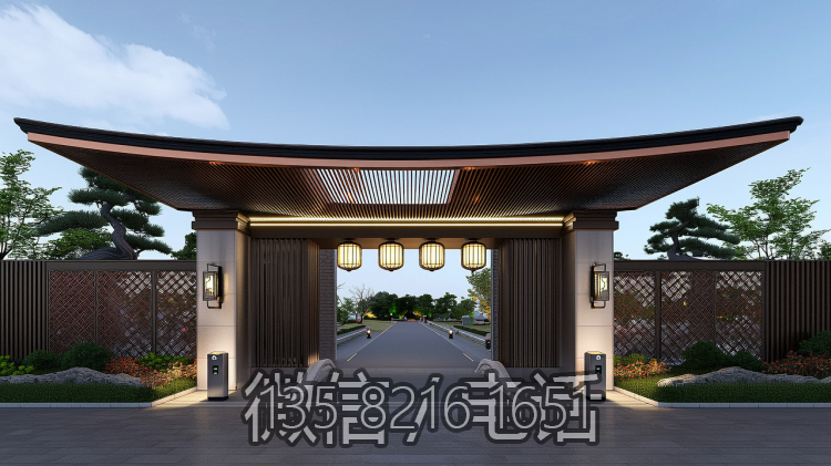 别墅大门中式不锈钢门头造型