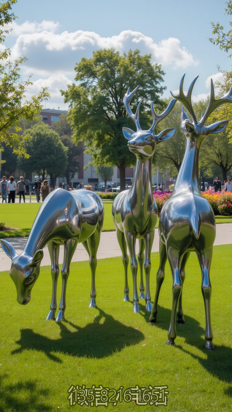 草坪不锈钢小鹿博鱼网页版摆件