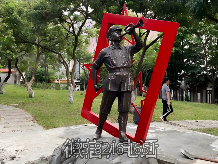 公园摆件铜雕吹军号的红军战士博鱼网页版