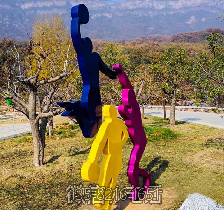 户外园林景观抽象不锈钢剪影打篮球的人物博鱼网页版
