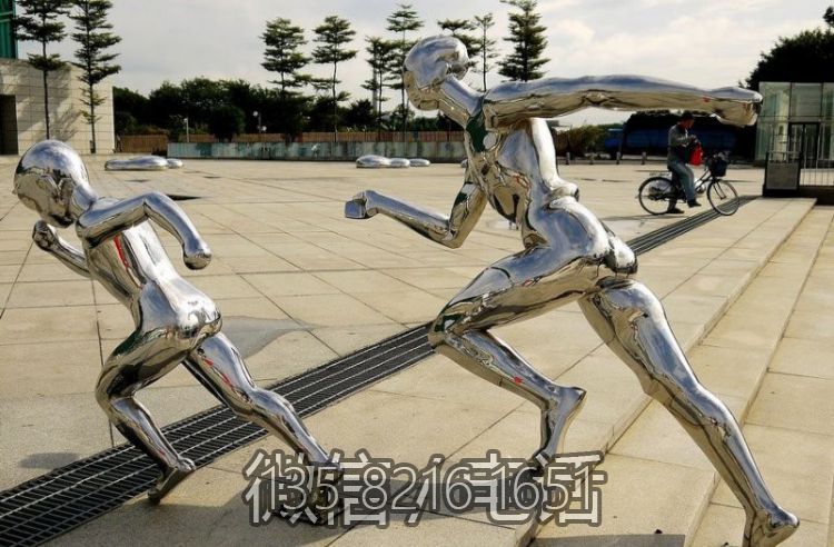 广场落地摆件不锈钢镜面抽象运动跑步人物博鱼网页版