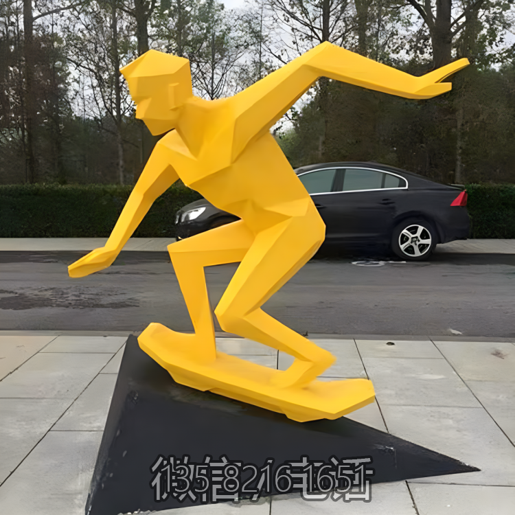城市街道不锈钢几何抽象景观玩滑板的人物博鱼网页版