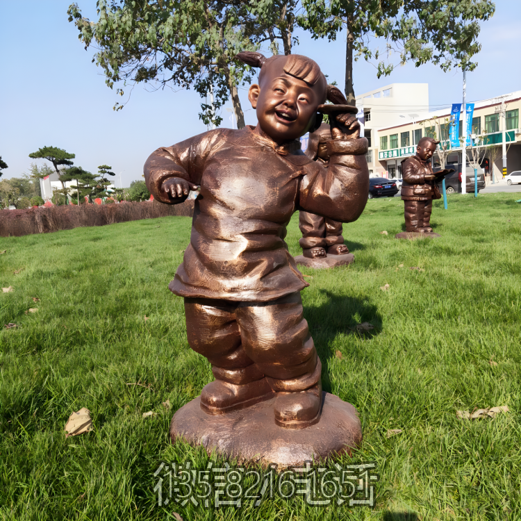 园林景观户外玻璃钢仿铜放飞机的儿童博鱼网页版摆件