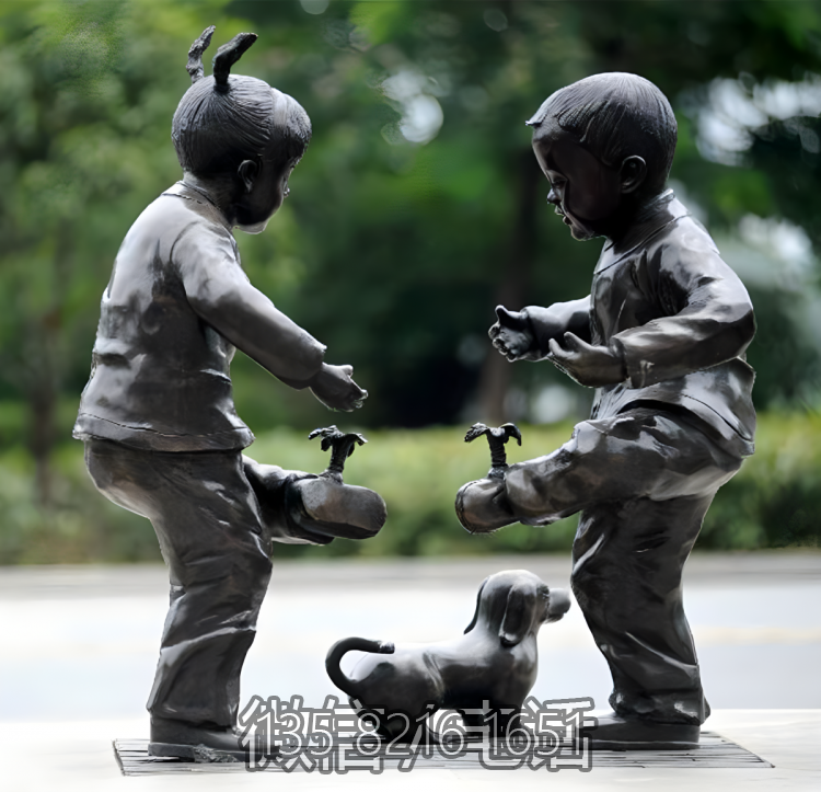 定制组合小品摆件玻璃钢仿铜踢毽子的儿童博鱼网页版