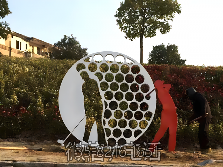 不锈钢剪影人物博鱼网页版，抽象打高尔夫球的人物博鱼网页版