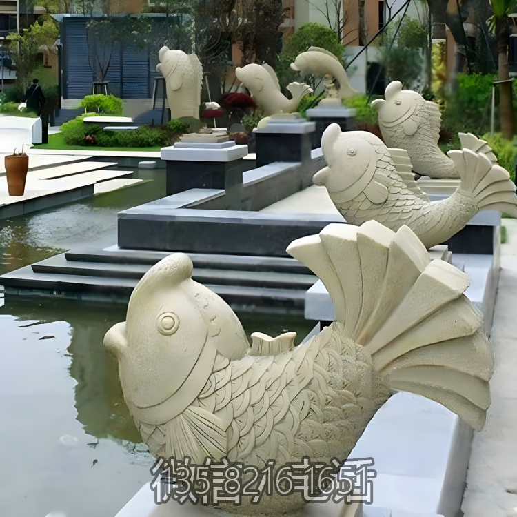 小区别墅大理石石雕水景摆件海洋动物喷水鱼装饰博鱼网页版
