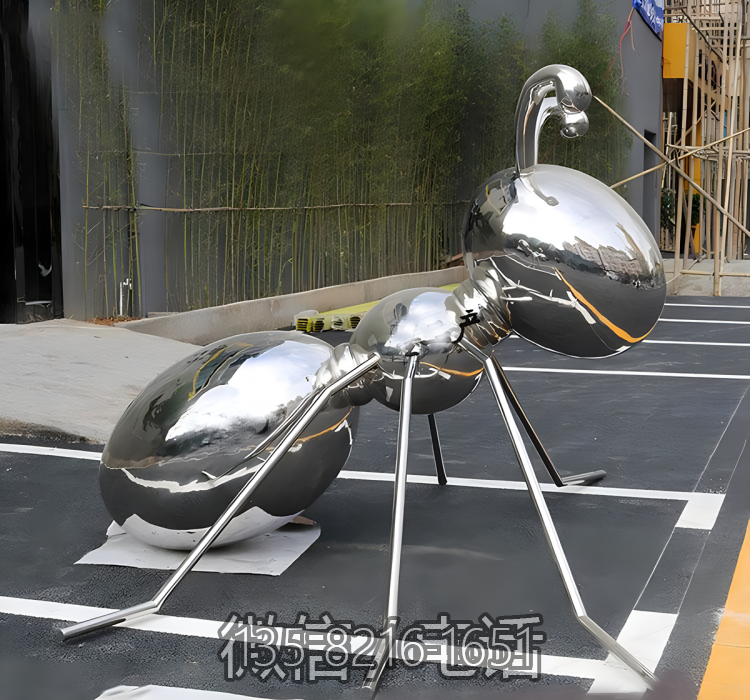 城市街道动物景观摆件不锈钢镜面抽象蚂蚁博鱼网页版