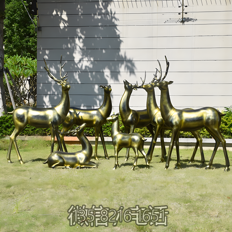 酒店草坪装饰动物摆件玻璃钢仿铜组合小品梅花鹿博鱼网页版