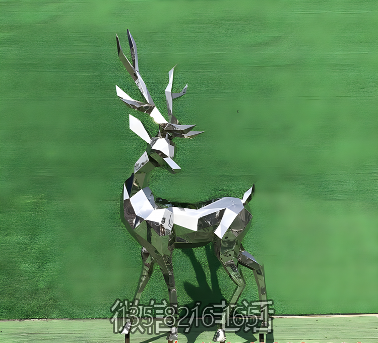 售楼部创意动物景观摆件不锈钢几何抽象块面小鹿博鱼网页版