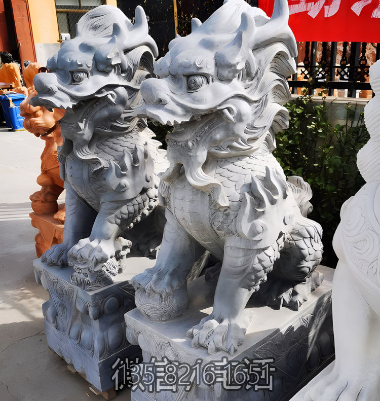 工厂企业门口摆放青石石雕动物景观摆件麒麟博鱼网页版