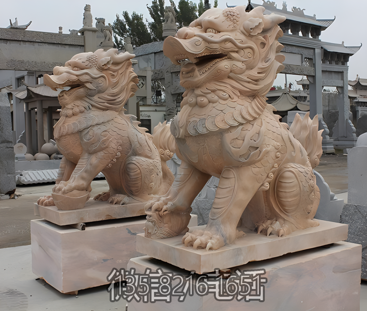 黄蜡石石雕神兽镇宅招财麒麟博鱼网页版小区别墅门口装饰落地摆件