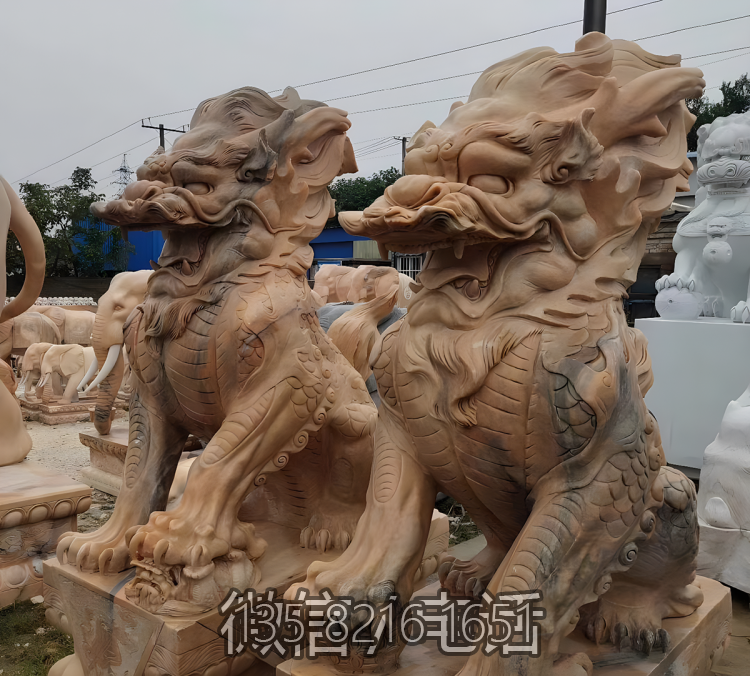 酒店大型景观黄蜡石石雕招财神兽麒麟博鱼网页版