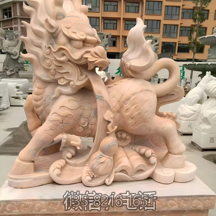 晚霞红石雕庭院寺庙大型动物景观神兽麒麟博鱼网页版