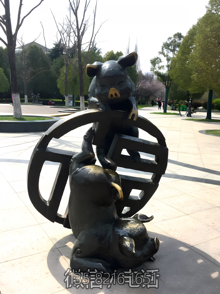 亥猪铸铜十二生肖动物铜雕