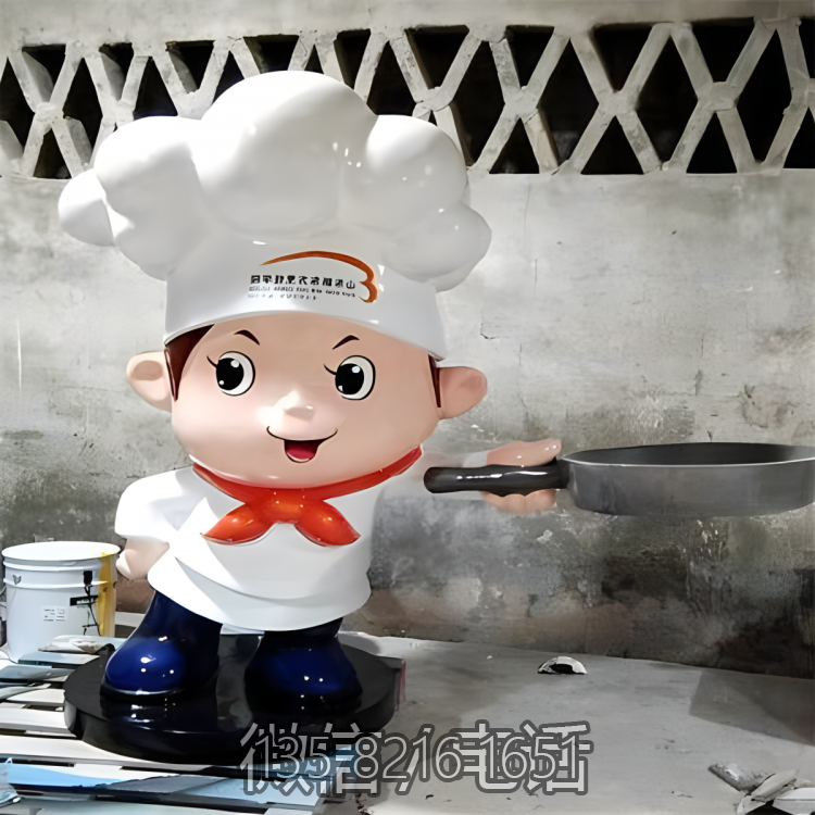 手拿平底锅的玻璃钢卡通厨师博鱼网页版摆件