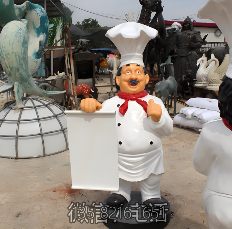 手拿牌子的玻璃钢卡通厨师面点师傅博鱼网页版