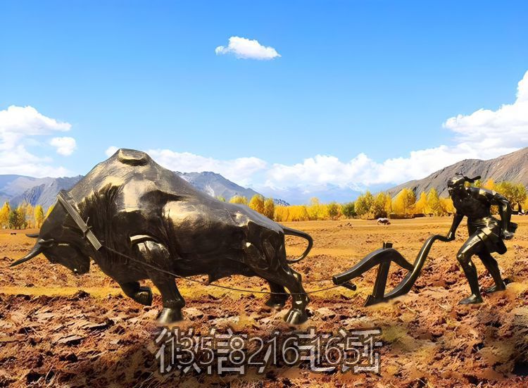 田园景观装饰摆件玻璃钢仿铜定制民俗小品耕地牛博鱼网页版