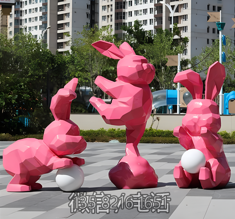 花园景观装饰摆件玻璃钢几何块面动物摆件卡通抽象兔子博鱼网页版