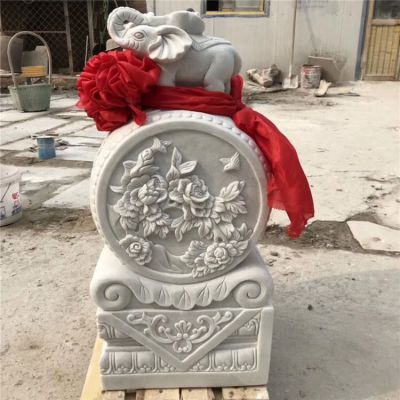 吉祥门墩汉白玉大象抱鼓石
