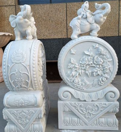 吉象（吉祥）汉白玉大象抱鼓石门墩