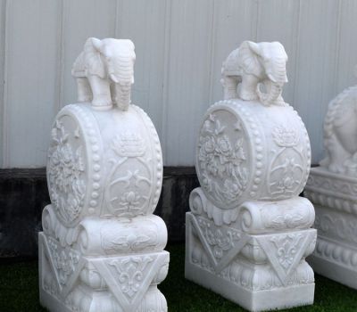 庭院门口门墩汉白玉抱鼓石石雕