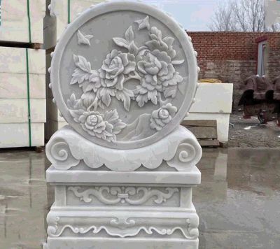 菊花纹汉白玉抱鼓石门墩