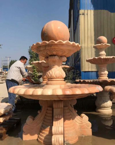 红色大理石风水球石雕